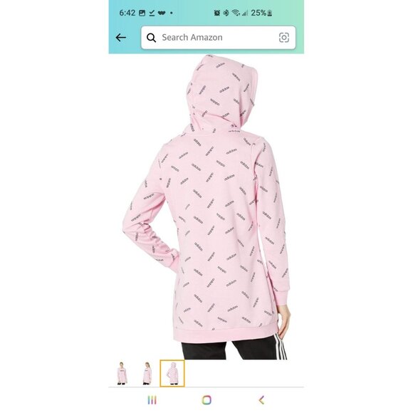 Adidas Graphic Logo Print Hoodie French Terry Tunic Hoodie Pink Black Sz XS - Picture 5 of 12